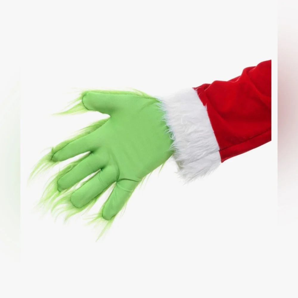 Mens Green Beard Santa Hat with Furry Gloves for Adult Christmas Cosplay Costume